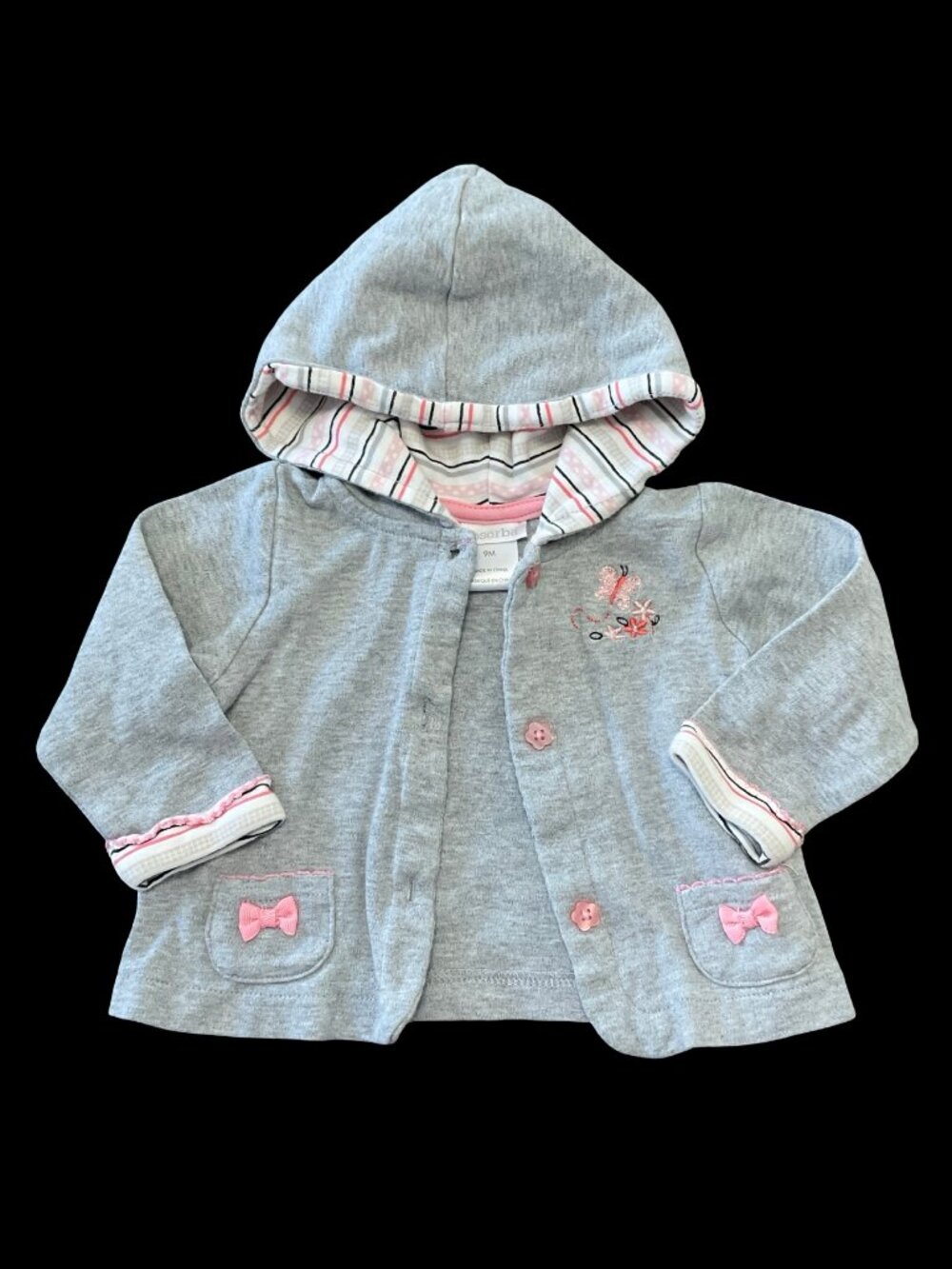 👣 5/$25 - Grey/Pink Hoodie w/ Floral & Bow Details